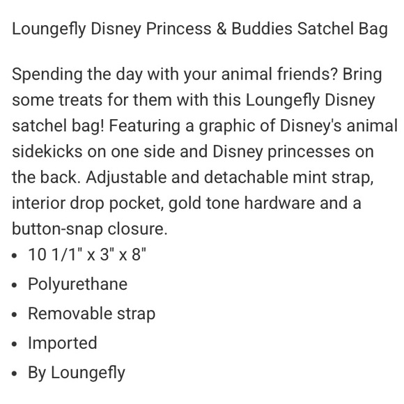 LOUNGEFLY DISNEY PRINCESS & BUDDIES SATCHEL BAG! Crossbody Cute Animal Friends - Picture 3 of 3